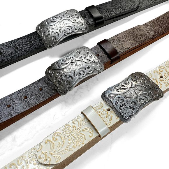 Ha0038-bs036-w Cowtown Western Tooled Full Grain Genuine Leather Belt 1🐬 - Picture 5 of 8
